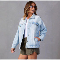 Light Blue Long Sleeve Denim Jackets GKNF-TSQ-158