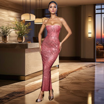 Hot Drill Wrap Chest Tight Maxi Dress GOSD-OS7032