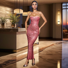 Hot Drill Wrap Chest Tight Maxi Dress GOSD-OS7032