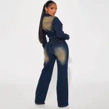 Fashion Washed Denim Long Sleeve Jumpsuit GKNF-TSJ-6027
