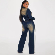 Fashion Washed Denim Long Sleeve Jumpsuit GKNF-TSJ-6027