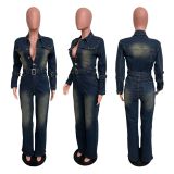 Fashion Washed Denim Long Sleeve Jumpsuit GKNF-TSJ-6027