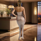 Hot Drill Wrap Chest Tight Maxi Dress GOSD-OS7032