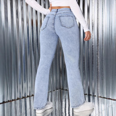 Casual Washed Loose Straight Jeans GKNF-TSYJ-9101