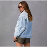 Light Blue Long Sleeve Denim Jackets GKNF-TSQ-158