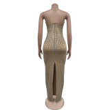 Hot Drill Wrap Chest Tight Maxi Dress GOSD-OS7032