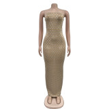 Hot Drill Wrap Chest Tight Maxi Dress GOSD-OS7032
