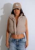 Solid Color Sleeveless Zipper Cotton Vest Coat ZSD-0710
