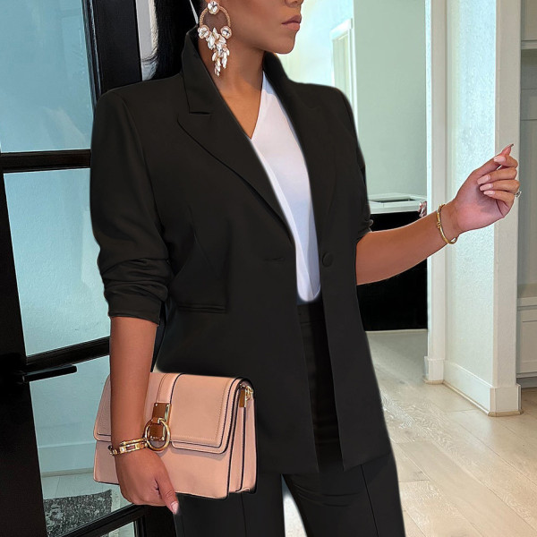 Solid Color Long Sleeve Loose Blazer AIL-AL304