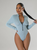 Solid Color Zipper Bodysuit And Pants 2 Piece Set CH-HR24062