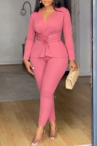 Solid Color V Neck Long Sleeve Two Piece Set NY-S10913