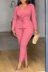 Solid Color V Neck Long Sleeve Two Piece Set NY-S10913