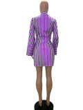 Stripe Print Long Sleeve Shirt Dress QOUY-M6002