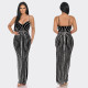 Solid Color Sling Hot Drill Maxi Dress GOSD-OS7031