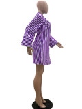 Stripe Print Long Sleeve Shirt Dress QOUY-M6002