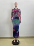 Double Mesh Printed Two Piece Skirts Set QOUY-M6027