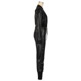 PU Leather Solid Color Zipper Two Piece Set AIL-AL291