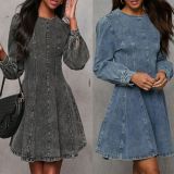Fashion Patchwork Denim Midi Dress GYAN-750