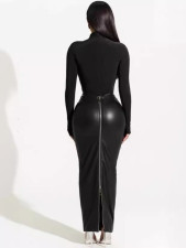 Fashion Zipper Slim PU Leather Skirt QOUY-M6008