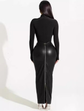 Fashion Zipper Slim PU Leather Skirt QOUY-M6008