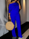 Solid Color Slash Neck Tops Two Piece Pants Set GMLF-D3298