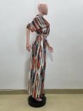 Irregular Stripe Print Loose Wide Leg Two Piece Set QOUY-M6034