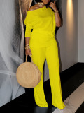 Solid Color Slash Neck Tops Two Piece Pants Set GMLF-D3298