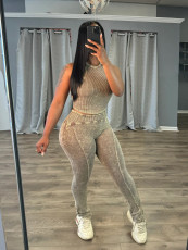 Sleeveless Slim Tank Tops Two Piece Pants Set GYZY-8933