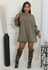 Solid Color Long Sleeve Loose Mini Dress XHXF-435