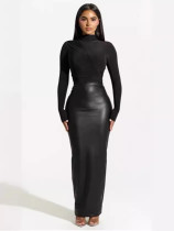 Fashion Zipper Slim PU Leather Skirt QOUY-M6008