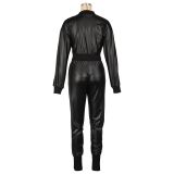 PU Leather Solid Color Zipper Two Piece Set AIL-AL291