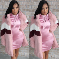 Plush Patchwork Warm Long Coat GDIM-D2430