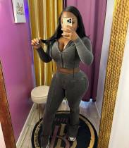 Fashion Zipper Long Sleeve Hooded 2 Piece Pants Set MEM-MZ88604
