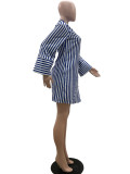 Stripe Print Long Sleeve Shirt Dress QOUY-M6002