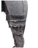 Fashion Denim Long Sleeve Belt Jumpsuit MEM-MZ88601