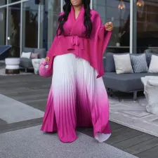 Pleated Irregular Gradient Long Skirts Suit GMLF-D3297