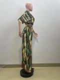 Irregular Stripe Print Loose Wide Leg Two Piece Set QOUY-M6034