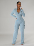 Solid Color Zipper Bodysuit And Pants 2 Piece Set CH-HR24062