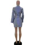 Stripe Print Long Sleeve Shirt Dress QOUY-M6002