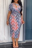 Print Hollow Out Split Midi Dress NY-S10911