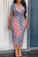 Print Hollow Out Split Midi Dress NY-S10911