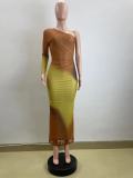 Slash Shoulder Single Sleeve Gradient Dress QOUY-M6029