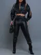 PU Leather Solid Color Zipper Two Piece Set AIL-AL291