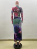 Double Mesh Printed Two Piece Skirts Set QOUY-M6027