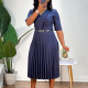 Solid Color V Neck Press Pleated Midi Dress(With Belt) GMLF-D3296