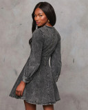Fashion Patchwork Denim Midi Dress GYAN-750