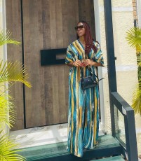 Irregular Stripe Print Loose Wide Leg Two Piece Set QOUY-M6034