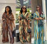 Irregular Stripe Print Loose Wide Leg Two Piece Set QOUY-M6034