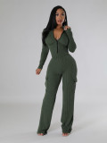 Solid Color Zipper Bodysuit And Pants 2 Piece Set CH-HR24062