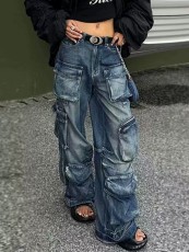 Plus Size Fashion Washed Multi-pockets Jeans GQLF-9980